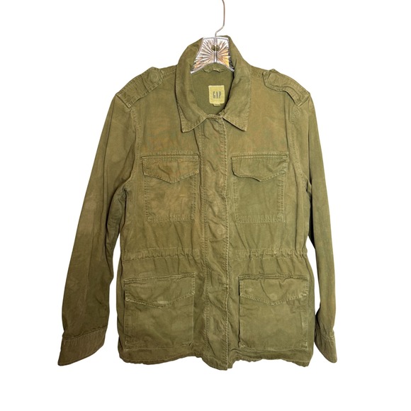 GAP Jackets & Blazers - GAP Utility Jacket Women Medium Olive Green Cotton Military Field Coat